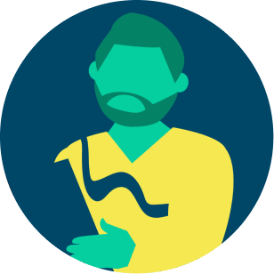illustration of worker in larger grid of items